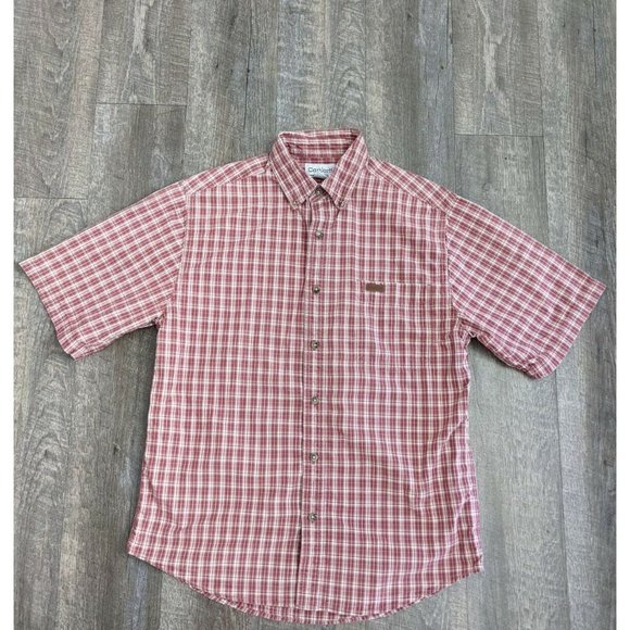 Carhartt Relaxed Fit Men's Red CottonPlaid Button Up Short Sleeve Shirt Sz M - Picture 1 of 7